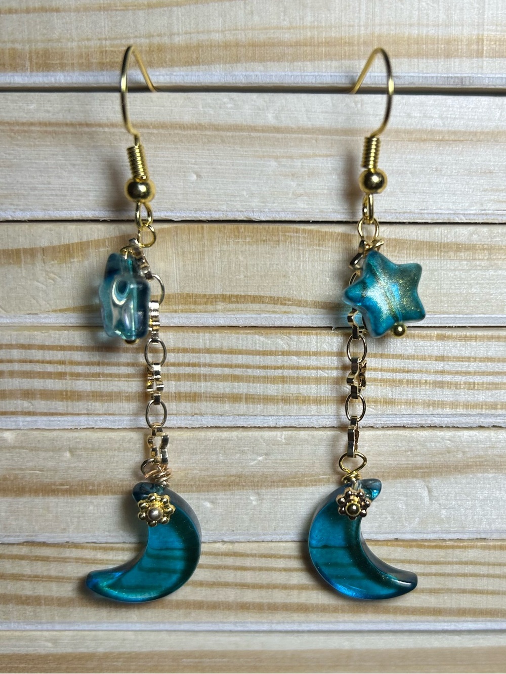 3/$25 Teal Moon & Star Drop Earrings